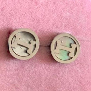 Mini circle H monogrammed earrings