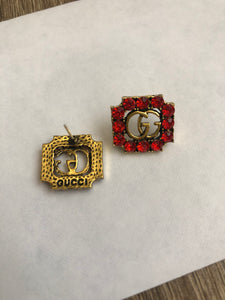 G red jewel gold earrings