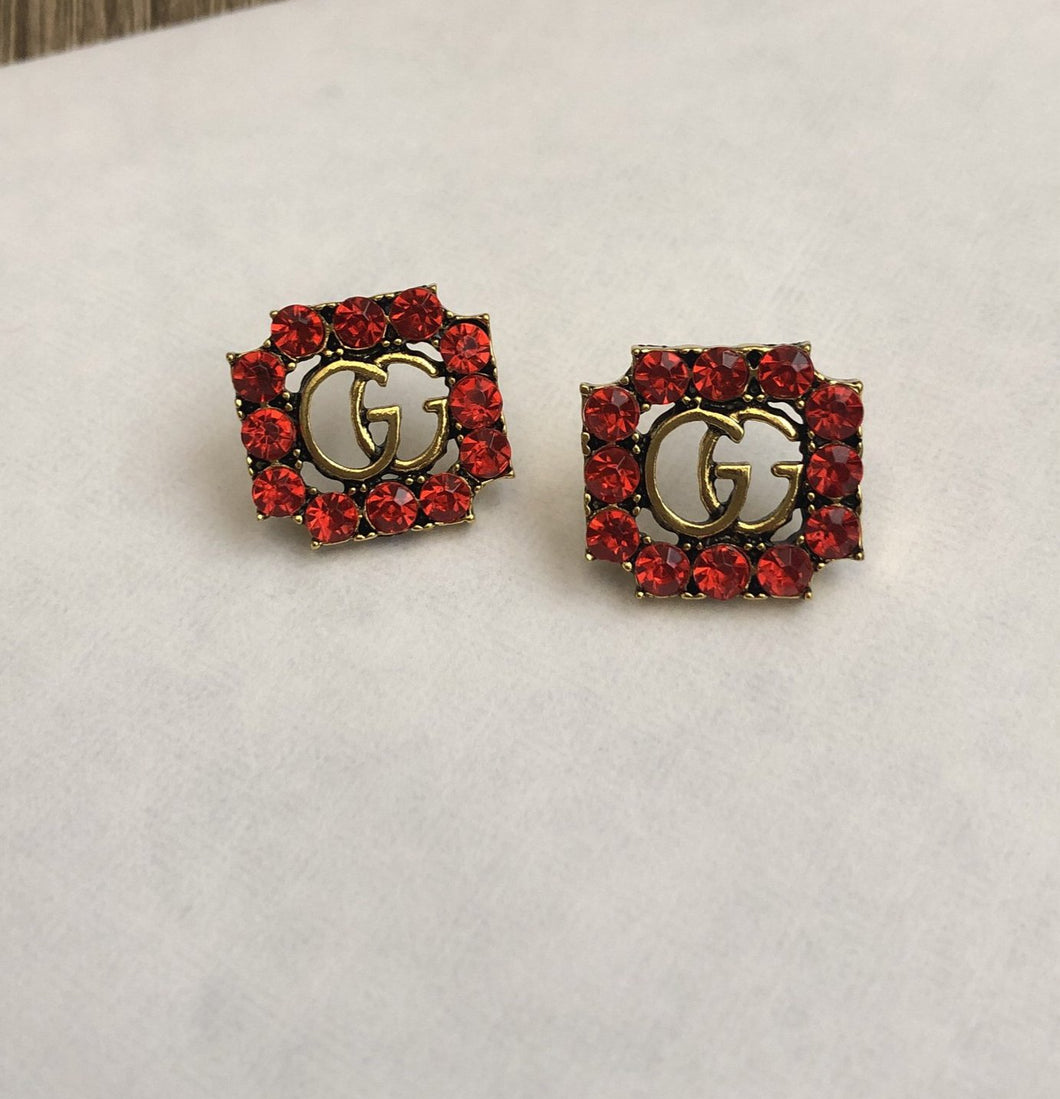 G red jewel gold earrings